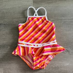 OP Girls Bathing Suit Stripped One Piece Orange Pink Yellow Summer Swim 6 Months